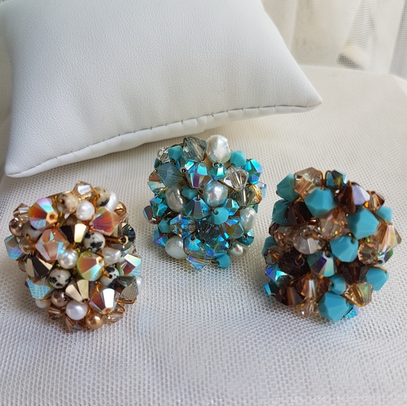 Swarovski Elements Large Turquoise Blue & Brown Cluster Statement Ring NWT